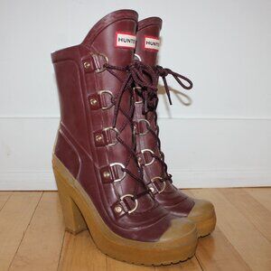 HUNTER Lapin Burgundy GABBY Platform High Heel Rubber Boots